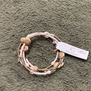 Charming Charlie Gold and Pink Beaded Bracelet Set